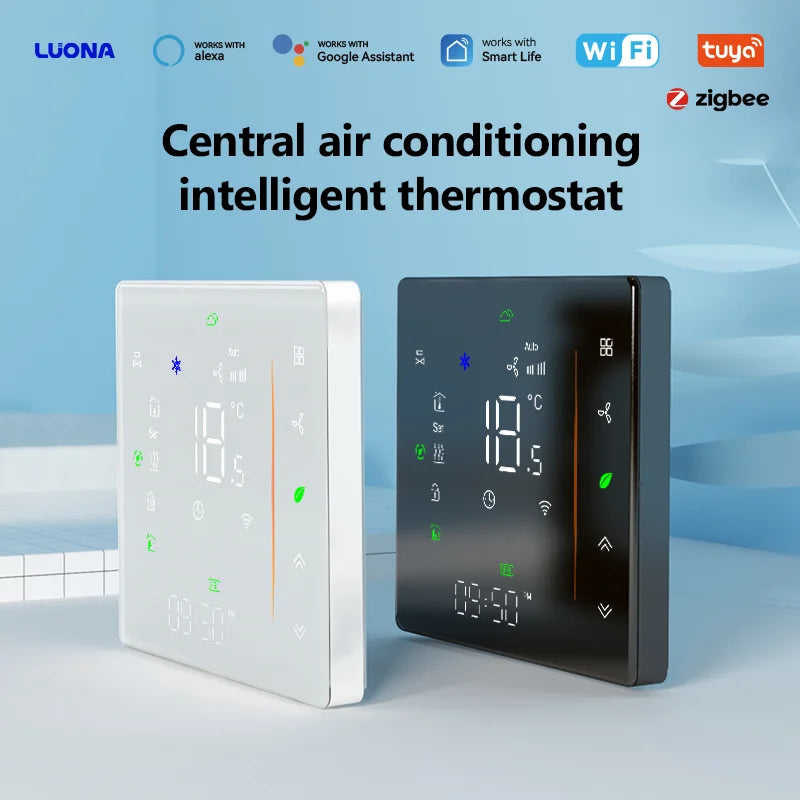 2026 Newest WiFi Digital Thermostat for HVAC Fan Coil Unit 10K NTC Sensor Hospital Use 2 Pipe 4Pipe Graphic Tuya Alexa Voice