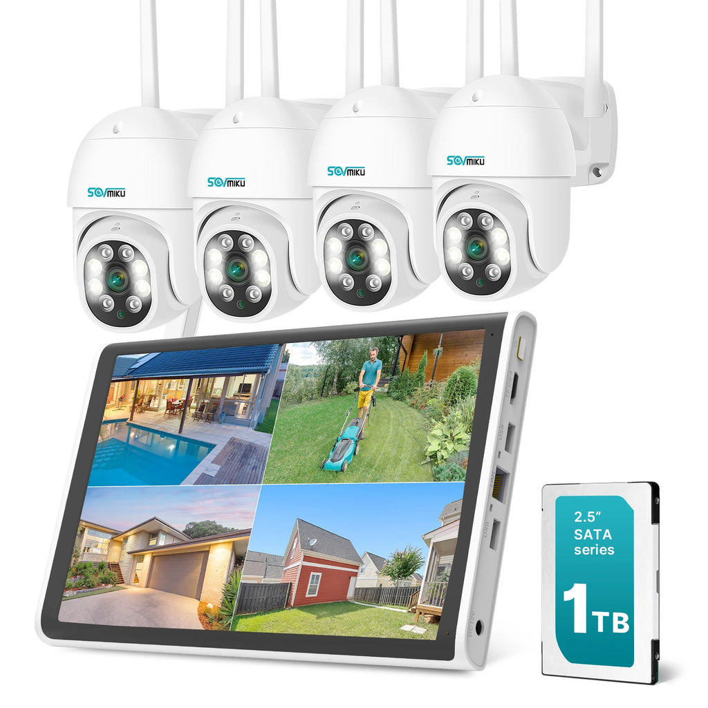 10-inch Monitor H.265 Automatic Body Tracking Outdoor Security Camera System Monitors P2P Wireless Wifi Camera Nvr Cctv Kit 4ch