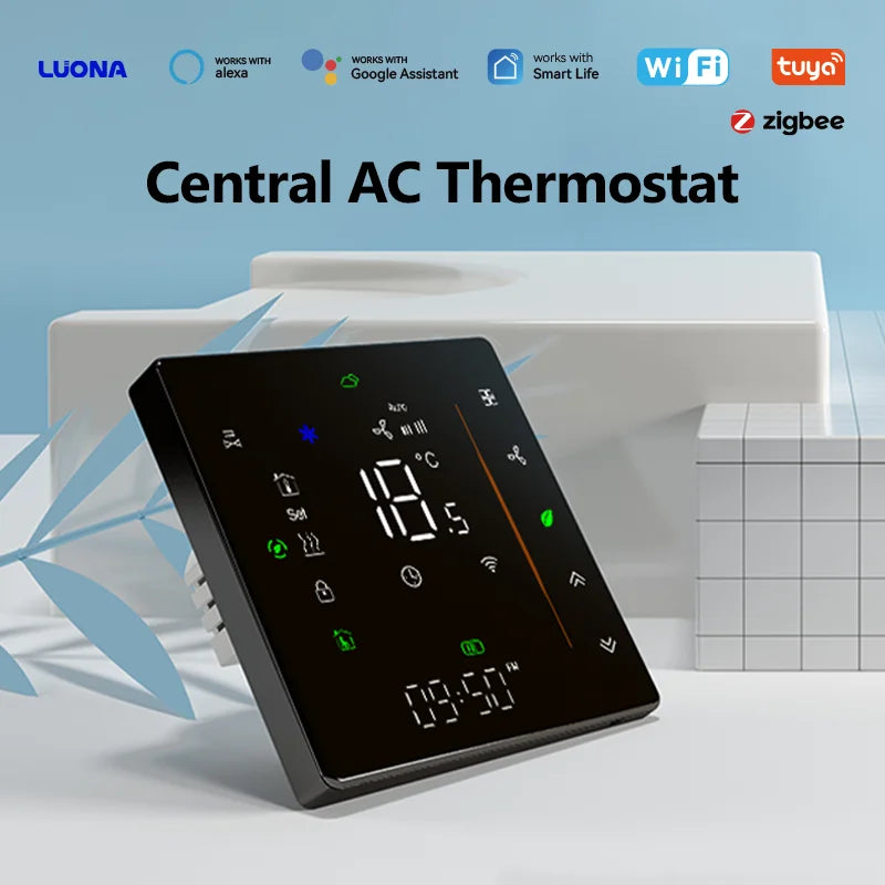 2026 Newest WiFi Digital Thermostat for HVAC Fan Coil Unit 10K NTC Sensor Hospital Use 2 Pipe 4Pipe Graphic Tuya Alexa Voice