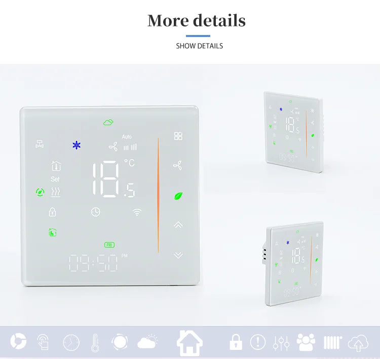 2026 Newest WiFi Digital Thermostat for HVAC Fan Coil Unit 10K NTC Sensor Hospital Use 2 Pipe 4Pipe Graphic Tuya Alexa Voice