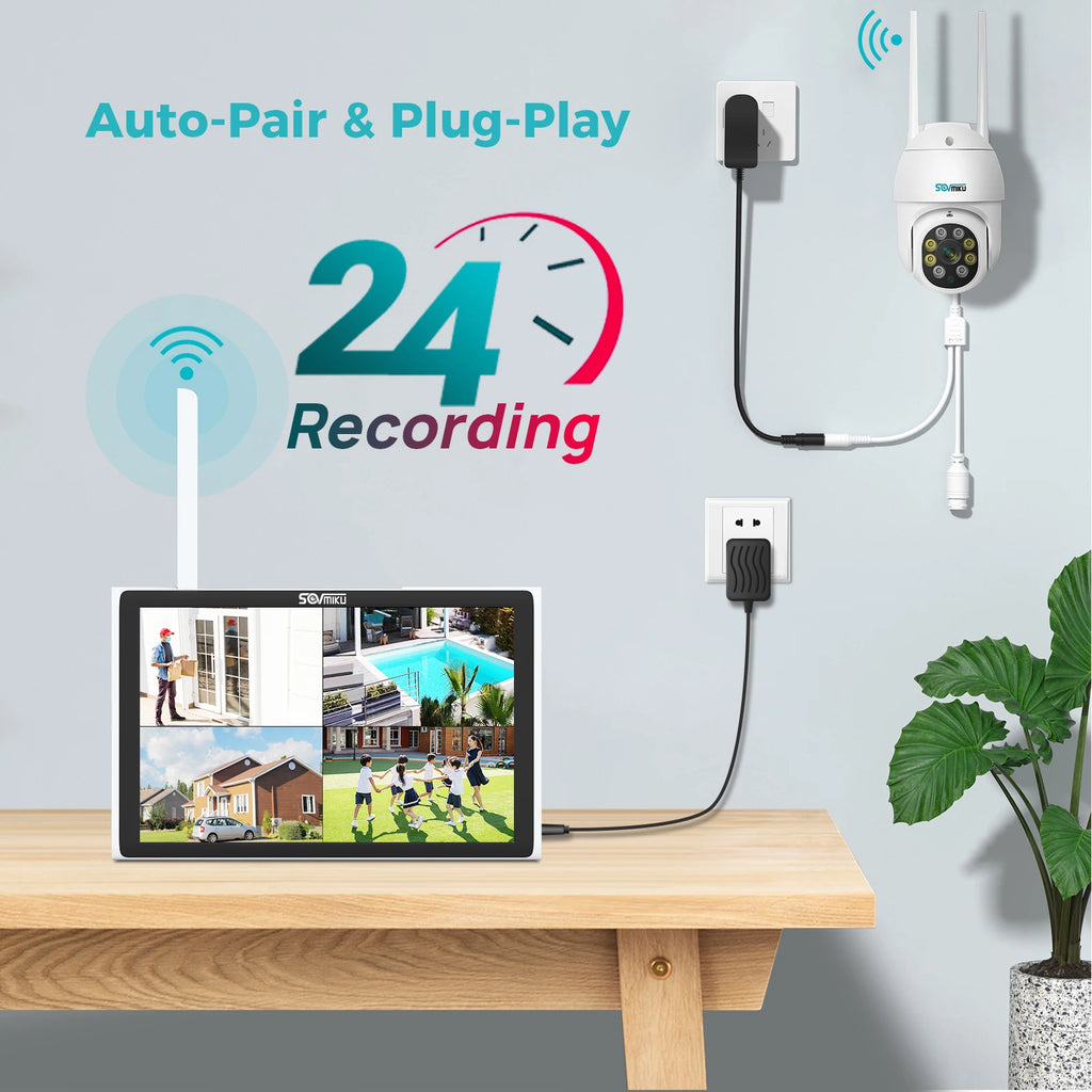 10-inch Monitor H.265 Automatic Body Tracking Outdoor Security Camera System Monitors P2P Wireless Wifi Camera Nvr Cctv Kit 4ch