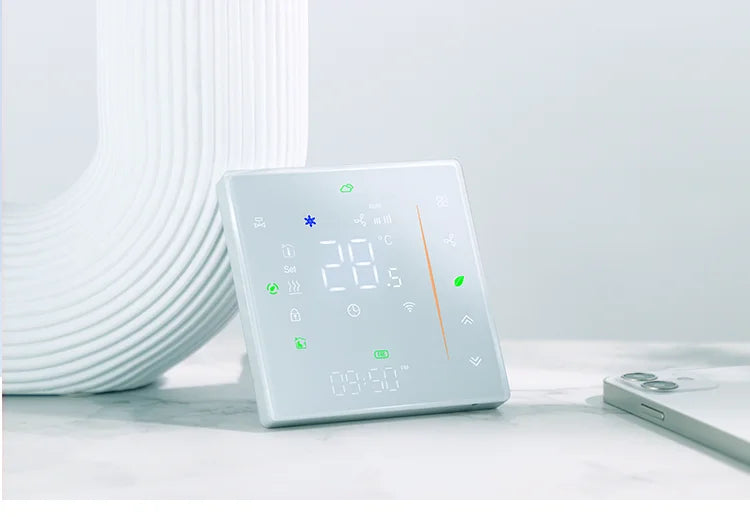 2026 Newest WiFi Digital Thermostat for HVAC Fan Coil Unit 10K NTC Sensor Hospital Use 2 Pipe 4Pipe Graphic Tuya Alexa Voice