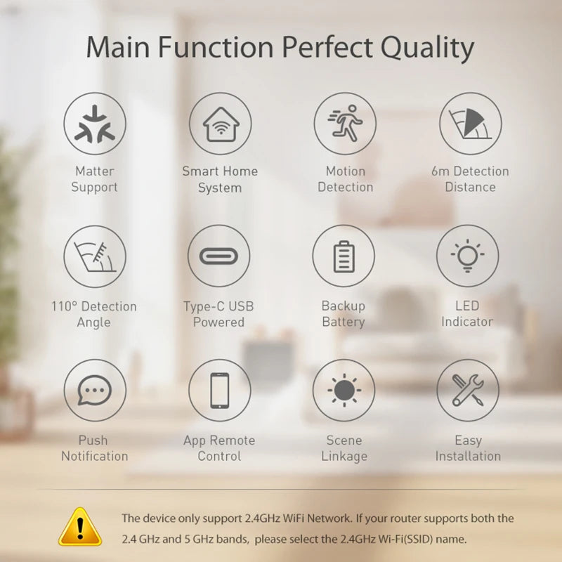 Tuya Human Presence Motion Sensor Matter Thread USB PIR Motion Sensor Smart PIR Sensor Human Body Infrared Motion Detector