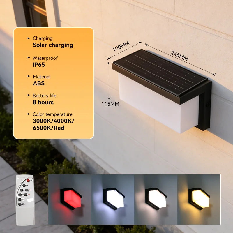 Intelligent Solar Powered Wall Lamp Ip65 Waterproof 4 Color Remote Control Garden Decoration Lamp Entrance Courtyard Lighting