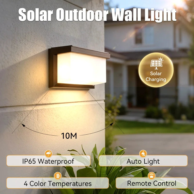 Intelligent Solar Powered Wall Lamp Ip65 Waterproof 4 Color Remote Control Garden Decoration Lamp Entrance Courtyard Lighting