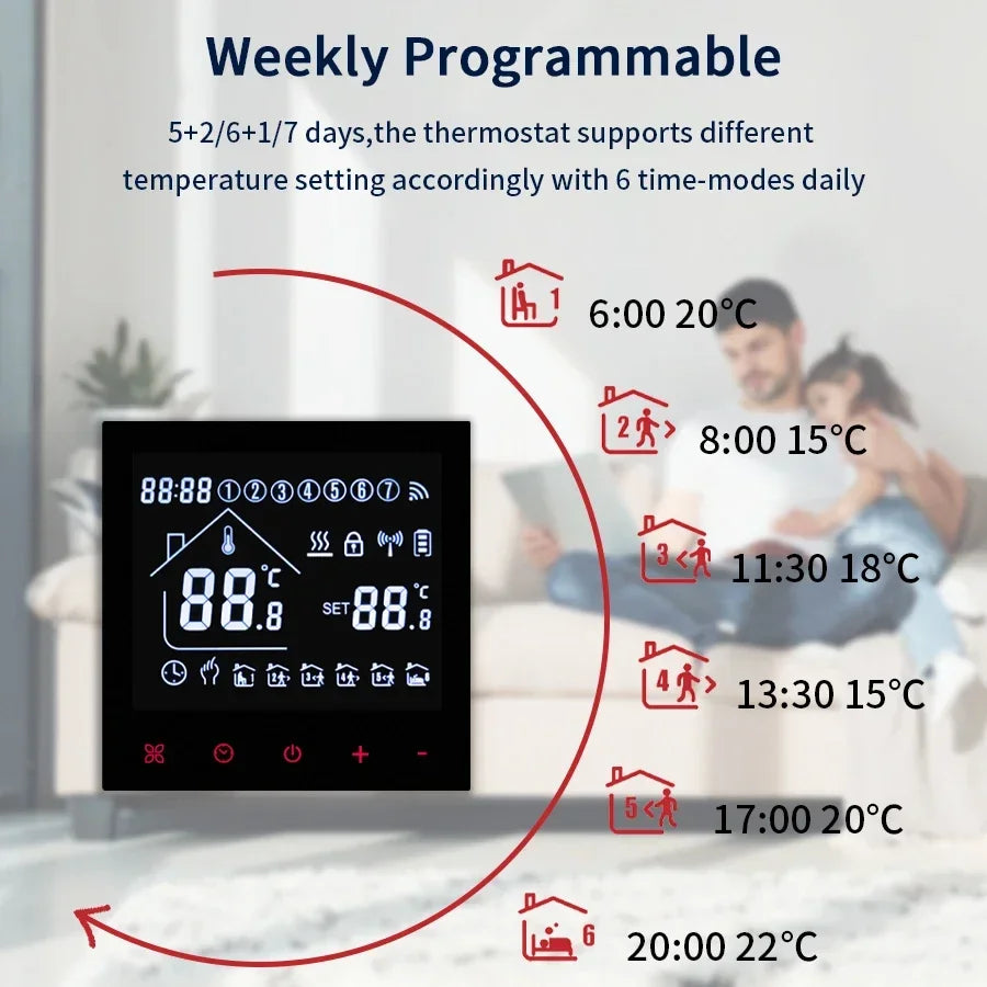 Tuya WiFi Smart Thermostat LCD Display Touch Screen Electric Floor Heating Water/Gas Boiler Thermostat Work With Alexa Alice