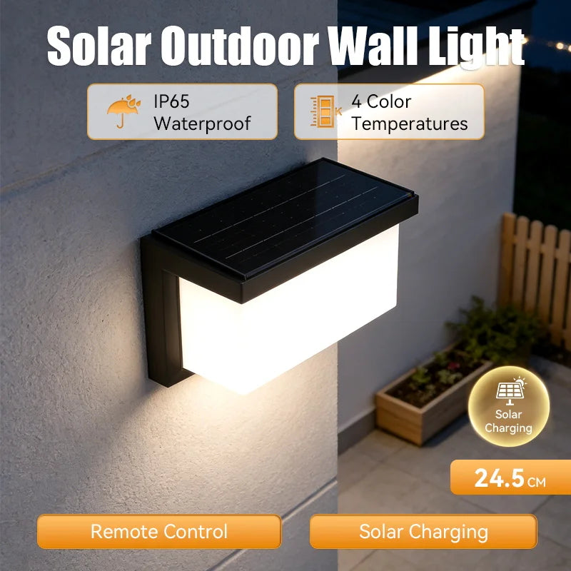 Intelligent Solar Powered Wall Lamp Ip65 Waterproof 4 Color Remote Control Garden Decoration Lamp Entrance Courtyard Lighting